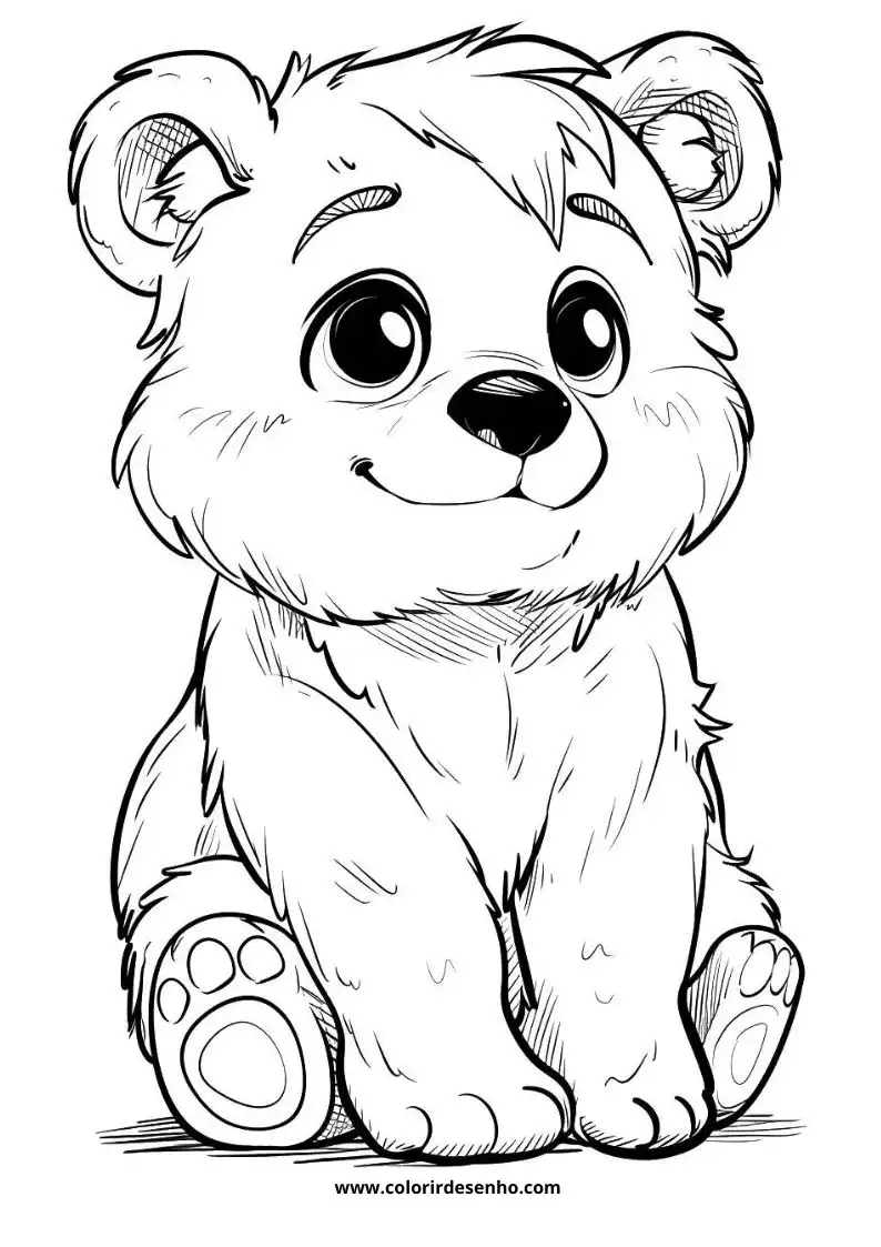 bear sitting upright large eyes cute expression soft fur small paws simple background