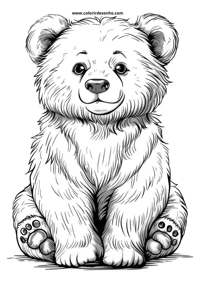 bear sitting upright looking alert paws tucked under body soft fur texture visible