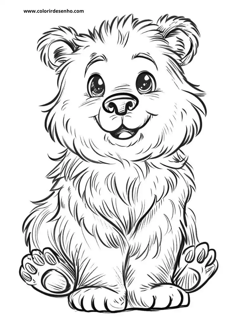 bear sitting upright smiling fluffy fur large paws small ears cute expression