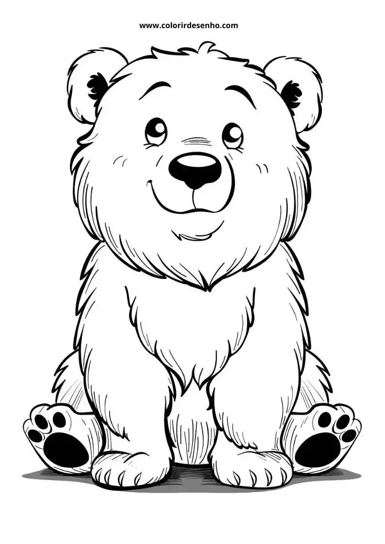 bear sitting upright wearing no clothes looking contently at viewer