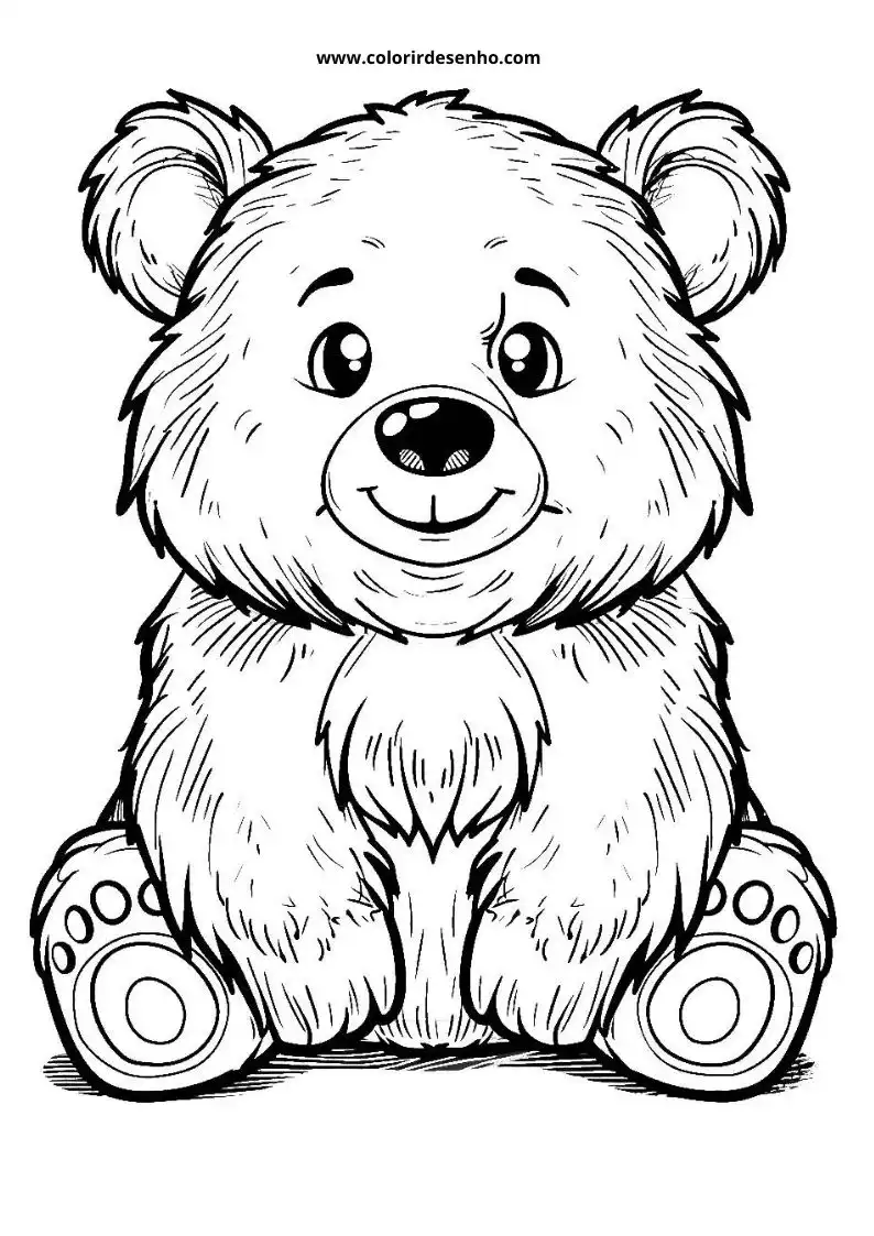 bear sitting upright with a happy expression dressed in no clothes