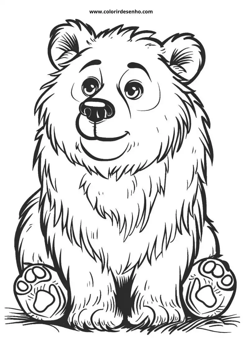 bear sitting upright with big paws looking contently at viewer