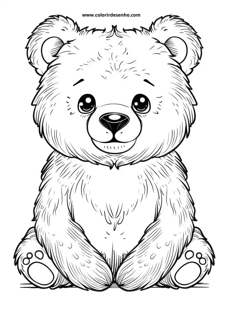 bear sitting upright with big round ears and fluffy fur looking contently