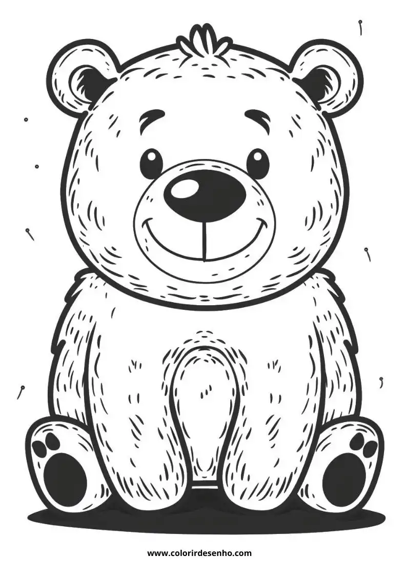 bear sitting upright with large round ears and a small tuft of hair