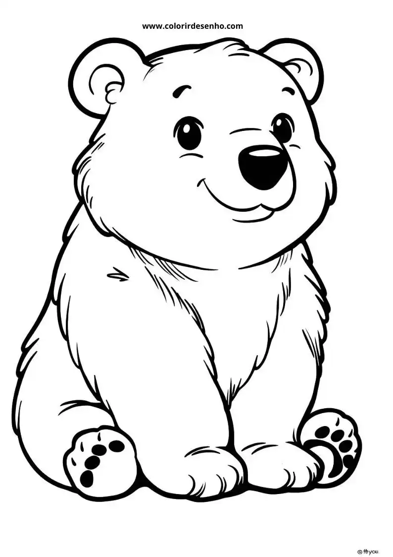 bear sitting upright with large round ears black nose and white fur