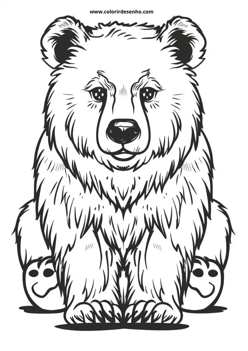 bear sitting upright with small smiling faces around its feet