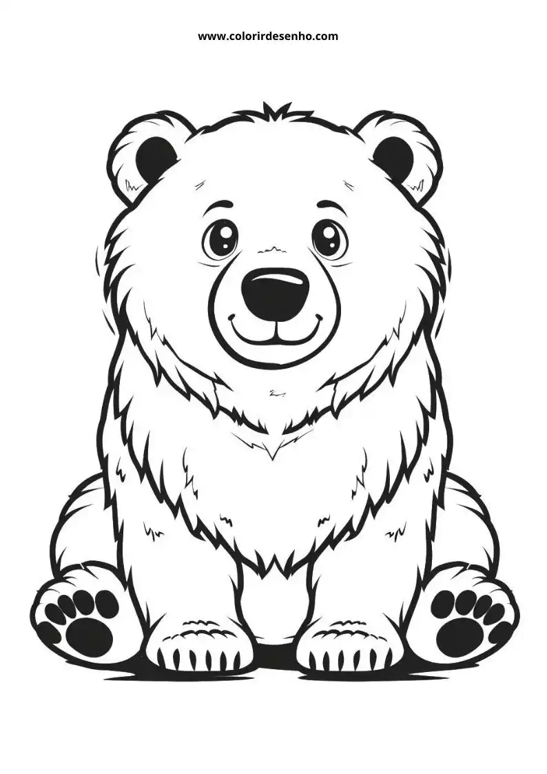 bear sitting upright with soft fur big eyes small nose rounded ears paws pointing