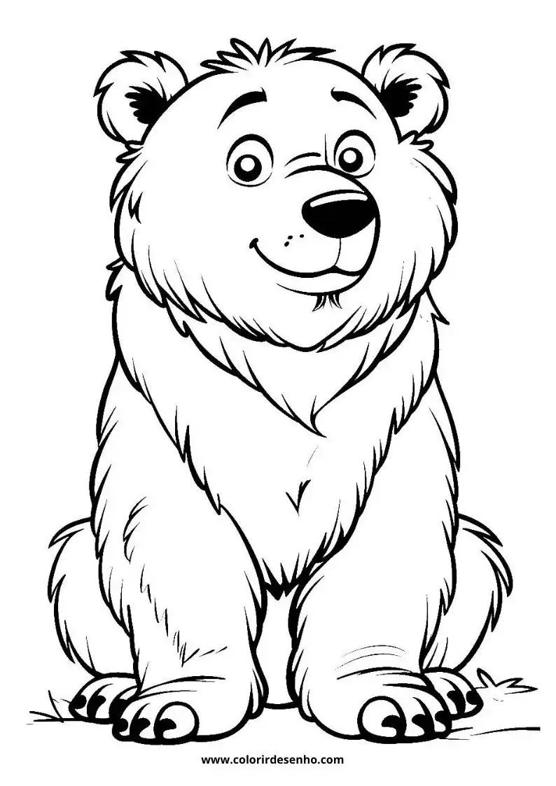 bear sitting upright with wide eyes and a big smile no clothes grass