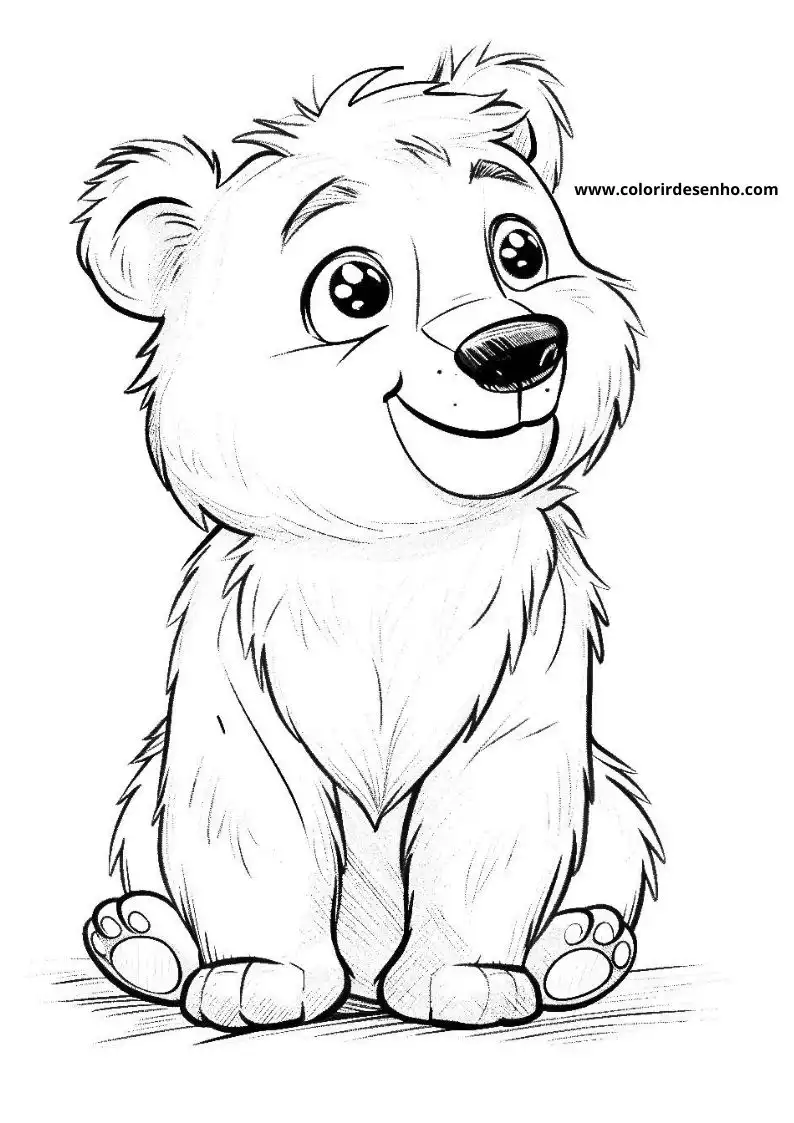 bear sitting upright with wide eyes and a big smile on its face set
