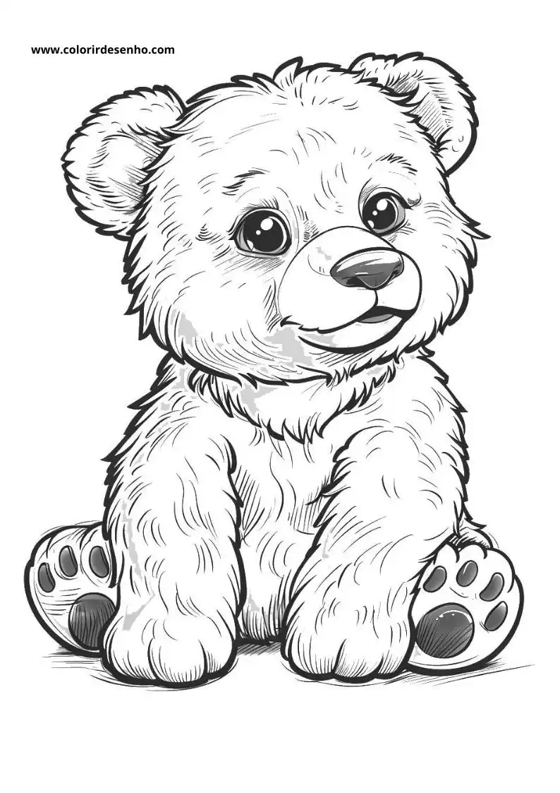 bear sitting upright with wide eyes and a gentle smile paws in front small