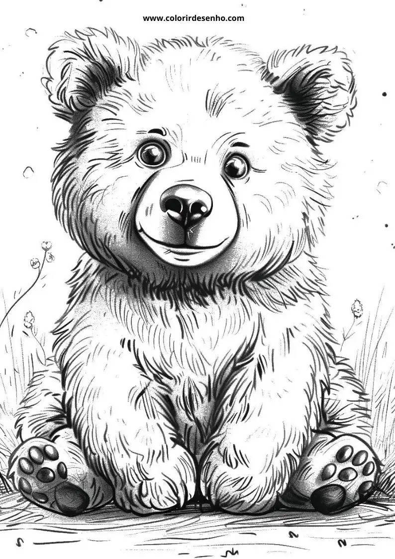 bear sitting upright with wide eyes and big paws in grass setting clear