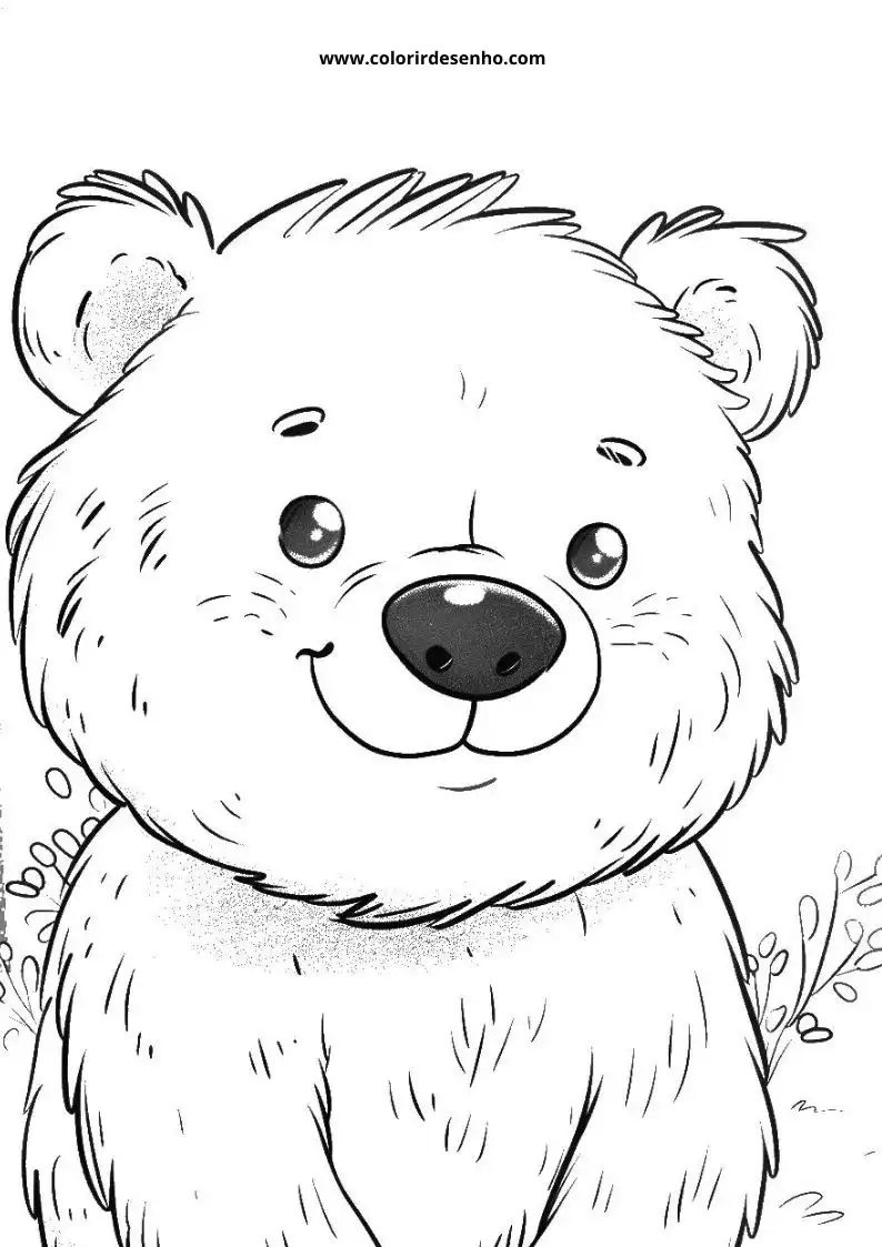 bear smiling with small leaves in background