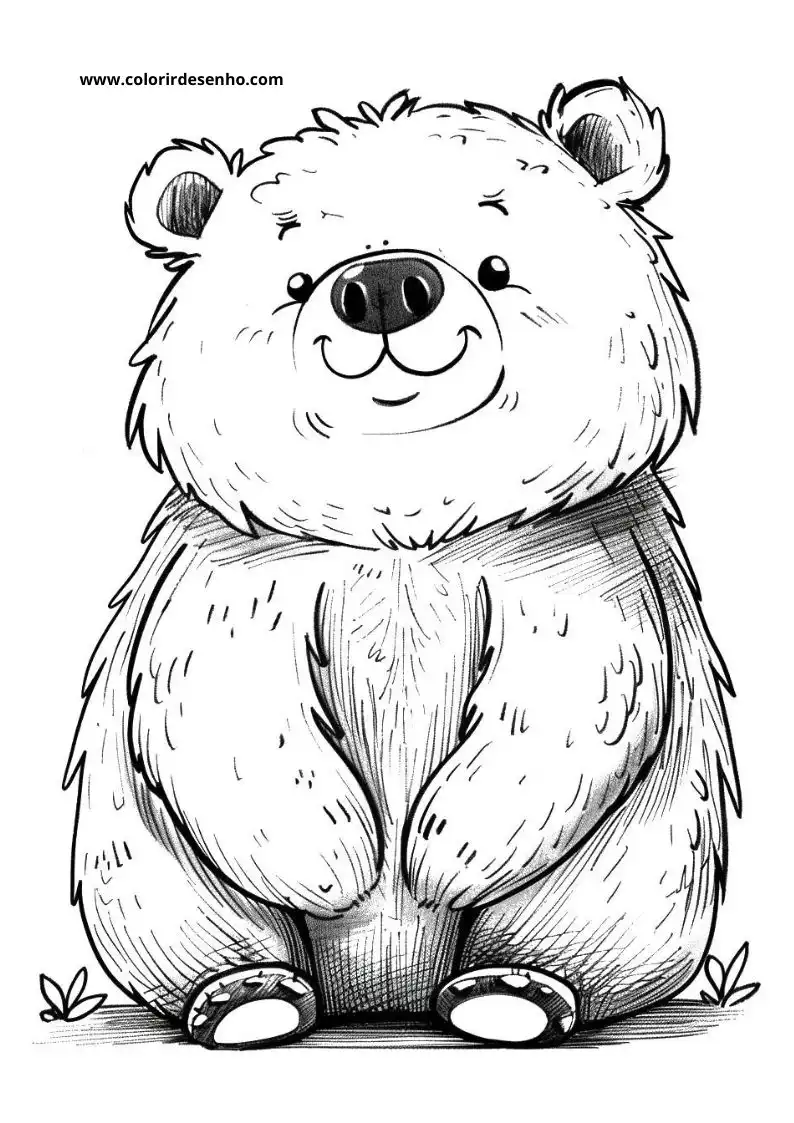 bear standing upright smiling wearing a sweater grass at its feet