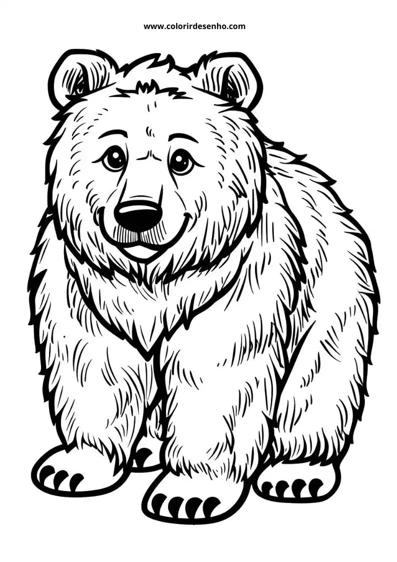 bear standing upright smiling wearing no clothing in a simple style
