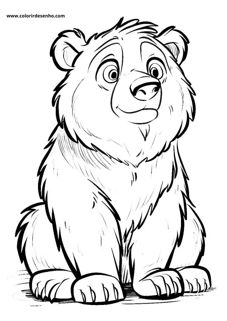 bear with big round eyes and small ears sitting upright on ground showing happy