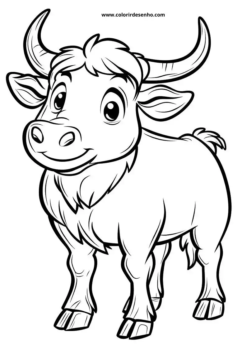 bull posed in grass with long horns and thick coat