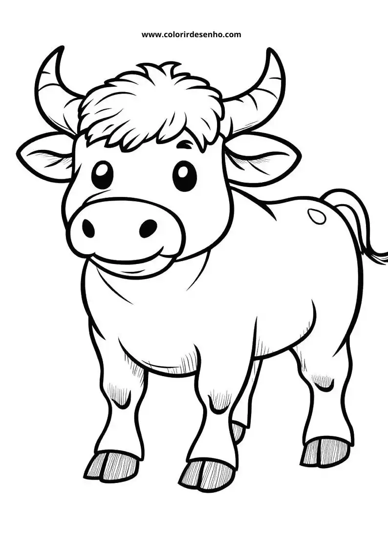 bull smiling with short hair and horns standing in grass