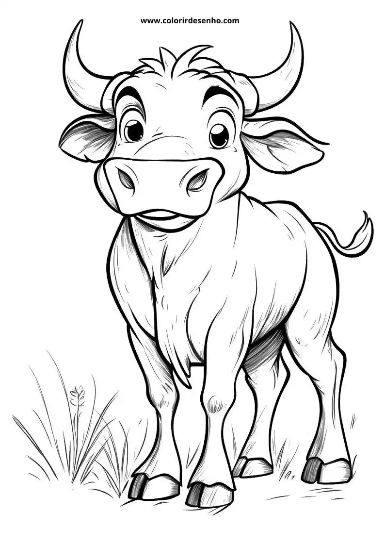 bull standing alertly in grass with small hooves and curious eyes