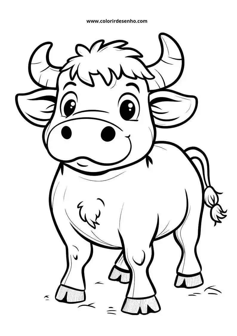 bull standing in field smiling face small horns tail tied up