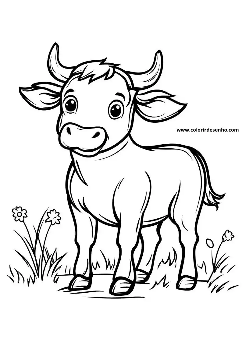 bull standing in field with short grass and small flowers