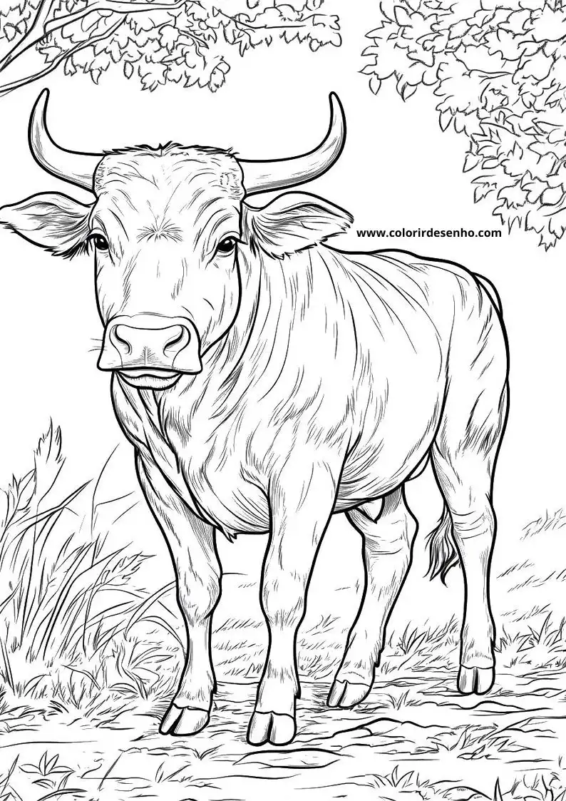 bull standing in field with trees behind it