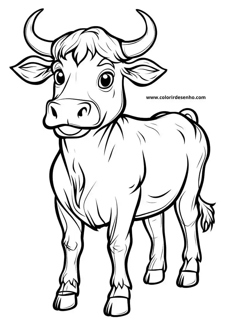 bull standing in frame with large eyes and curved horns