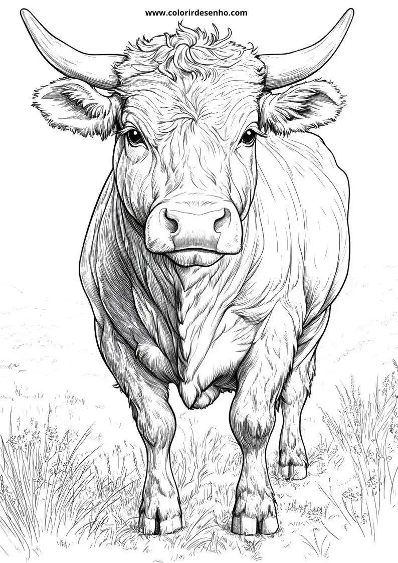bull standing in grass looking straight ahead