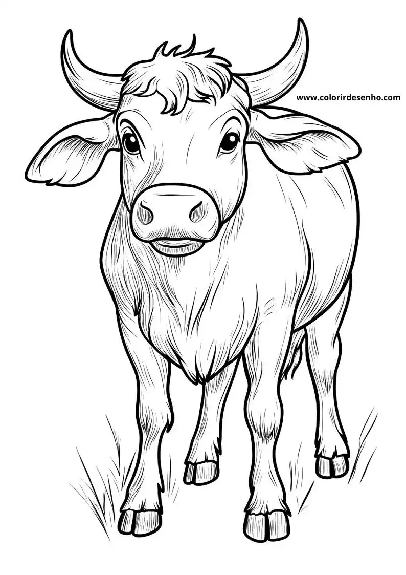 bull standing in grass wearing horns and hooves