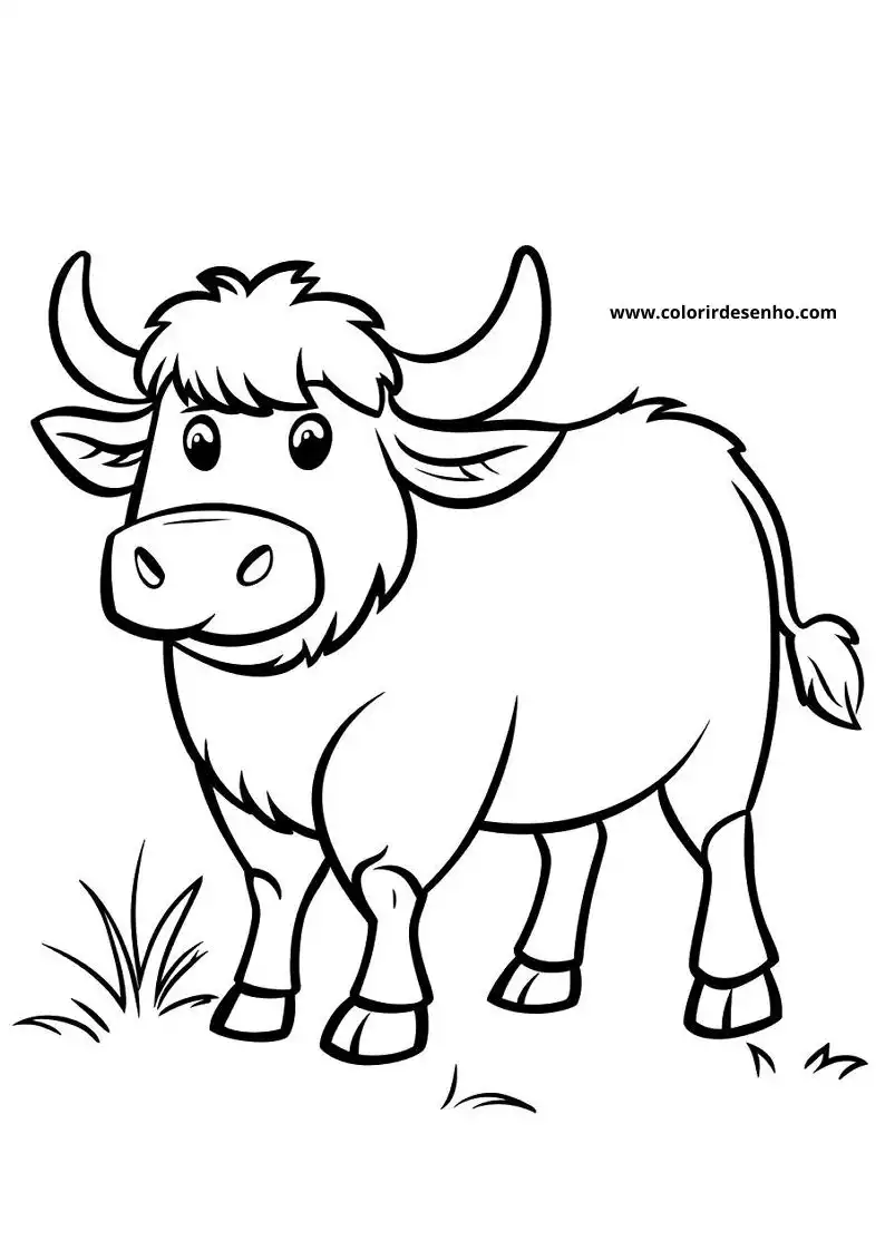 bull standing in grass wearing short mane and horn tips