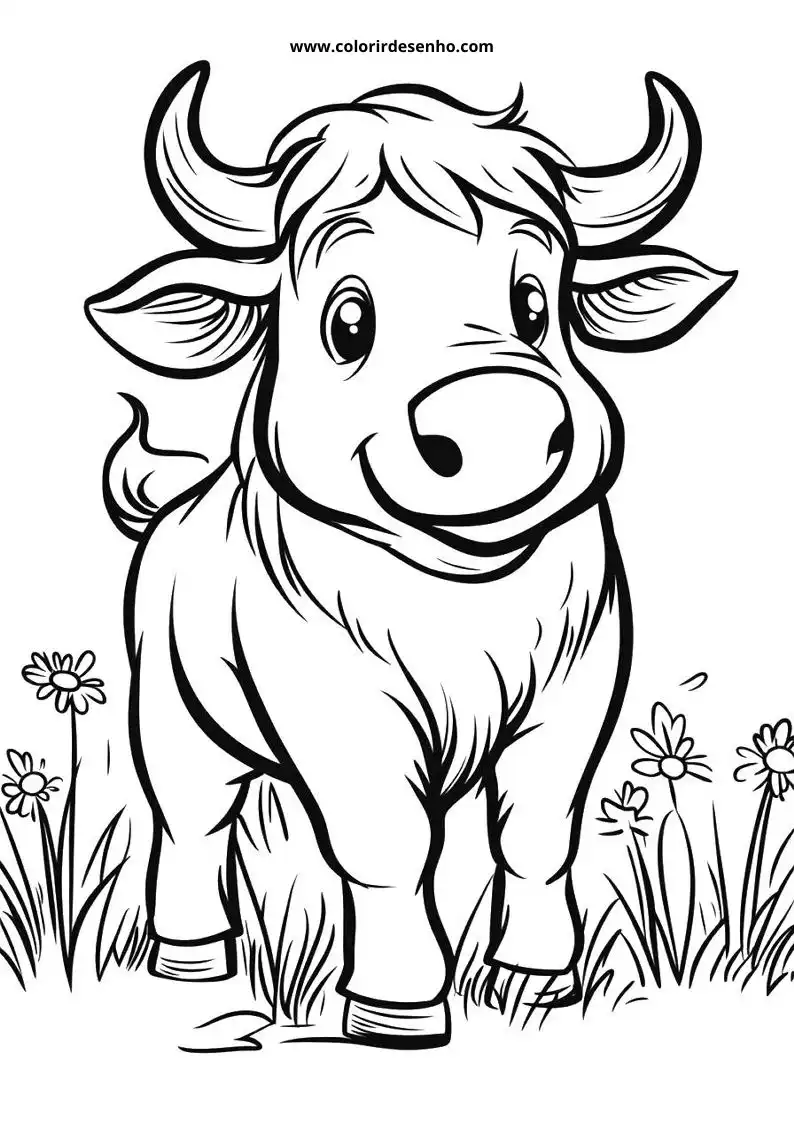 bull standing in grass with big eyes and curved horns