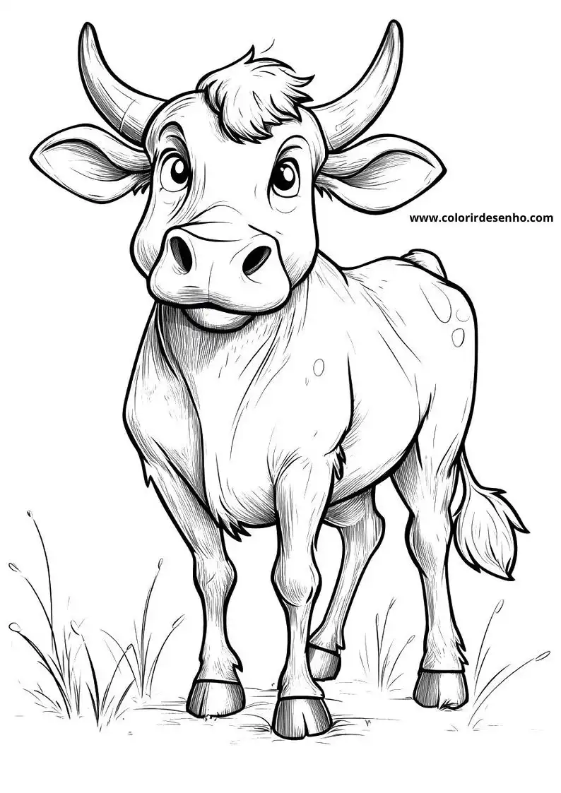 bull standing in grass with big horns and thick coat