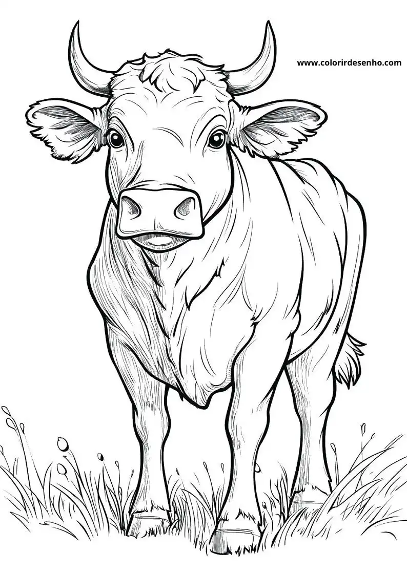 bull standing in grass with large ears and curled horns