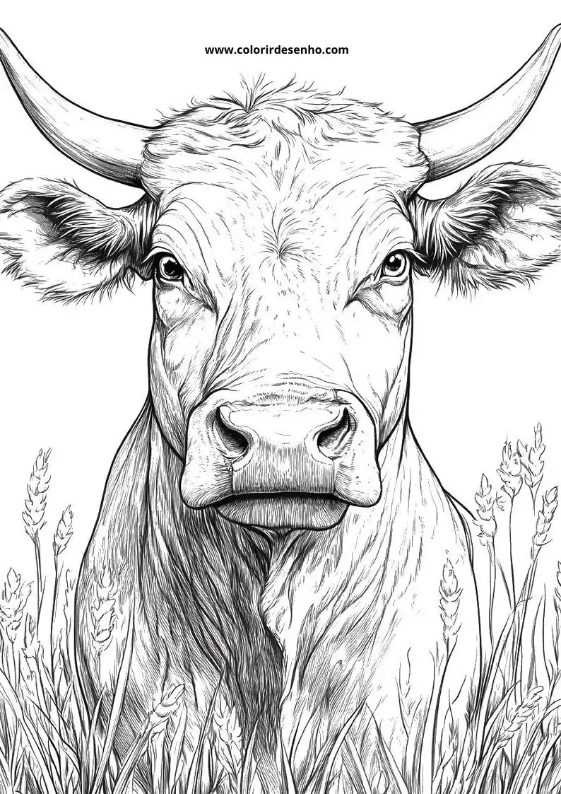 bull standing in tall grass with large horns and long coat