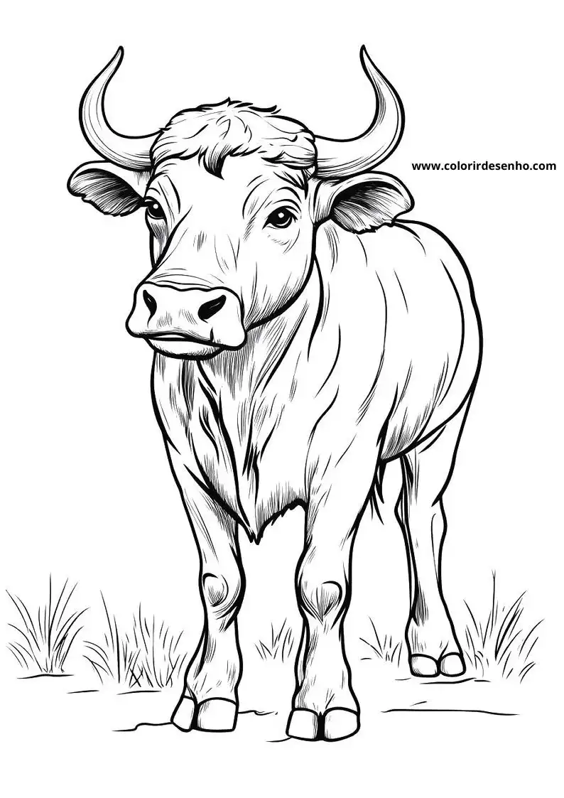 bull standing in tall grass with large horns thick coat and alert expression