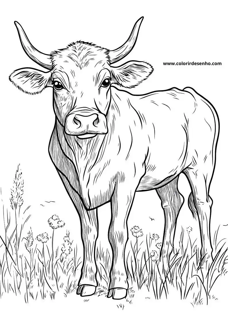 bull standing in tall grasses with small flowers