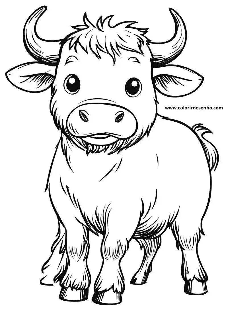 bull standing on grass field with long horns and thick coat