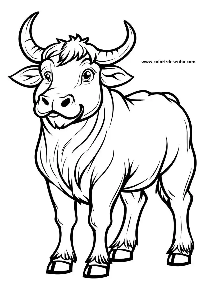 bull standing proudly with large horns long mane and smiling expression