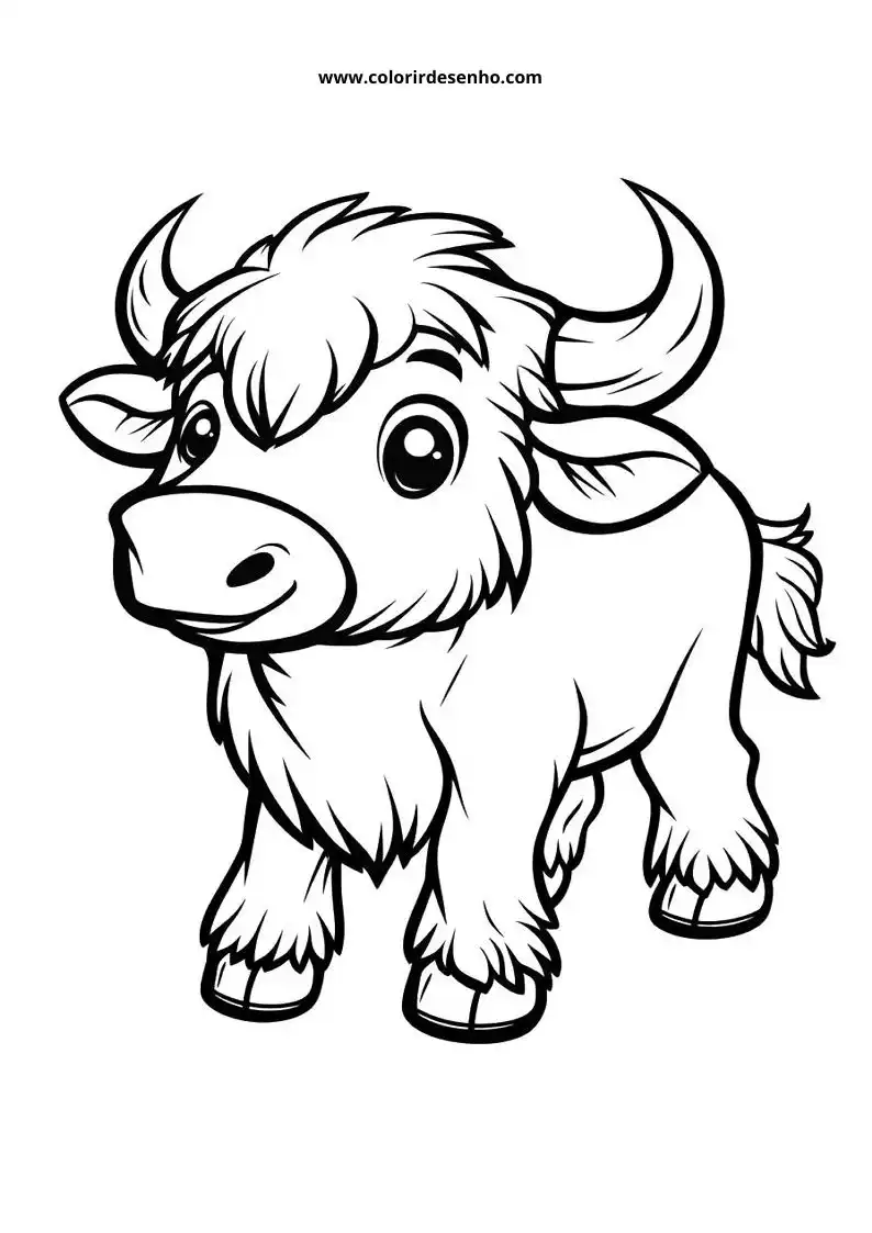 bull standing upright smiling small horns fluffy mane cute expression simple background