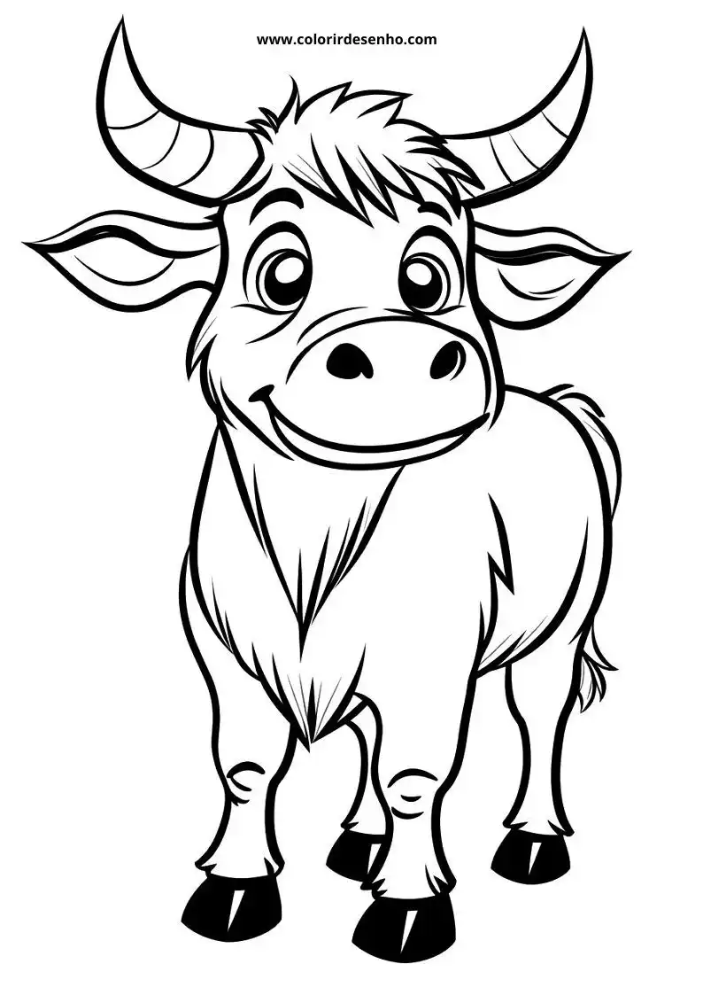 bull standing upright smiling wearing horns and hooves looking directly at viewer