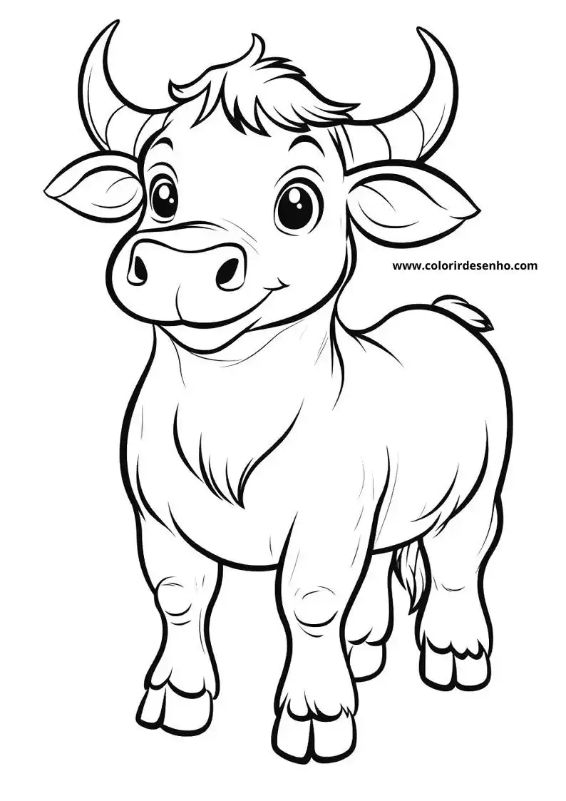 bull standing upright smiling wearing leaf like ear decorations in a simple style setting
