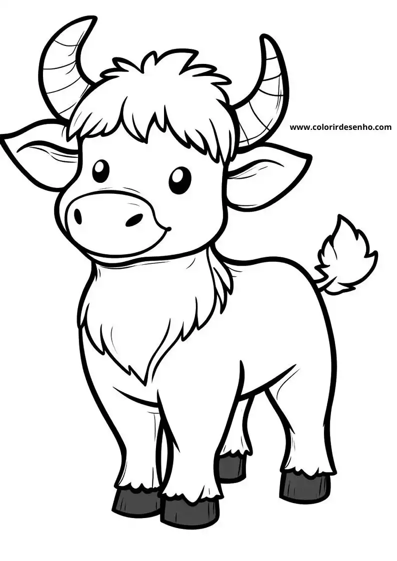 bull standing upright wearing dark hooves and a fluffy tail horns pointing upwards