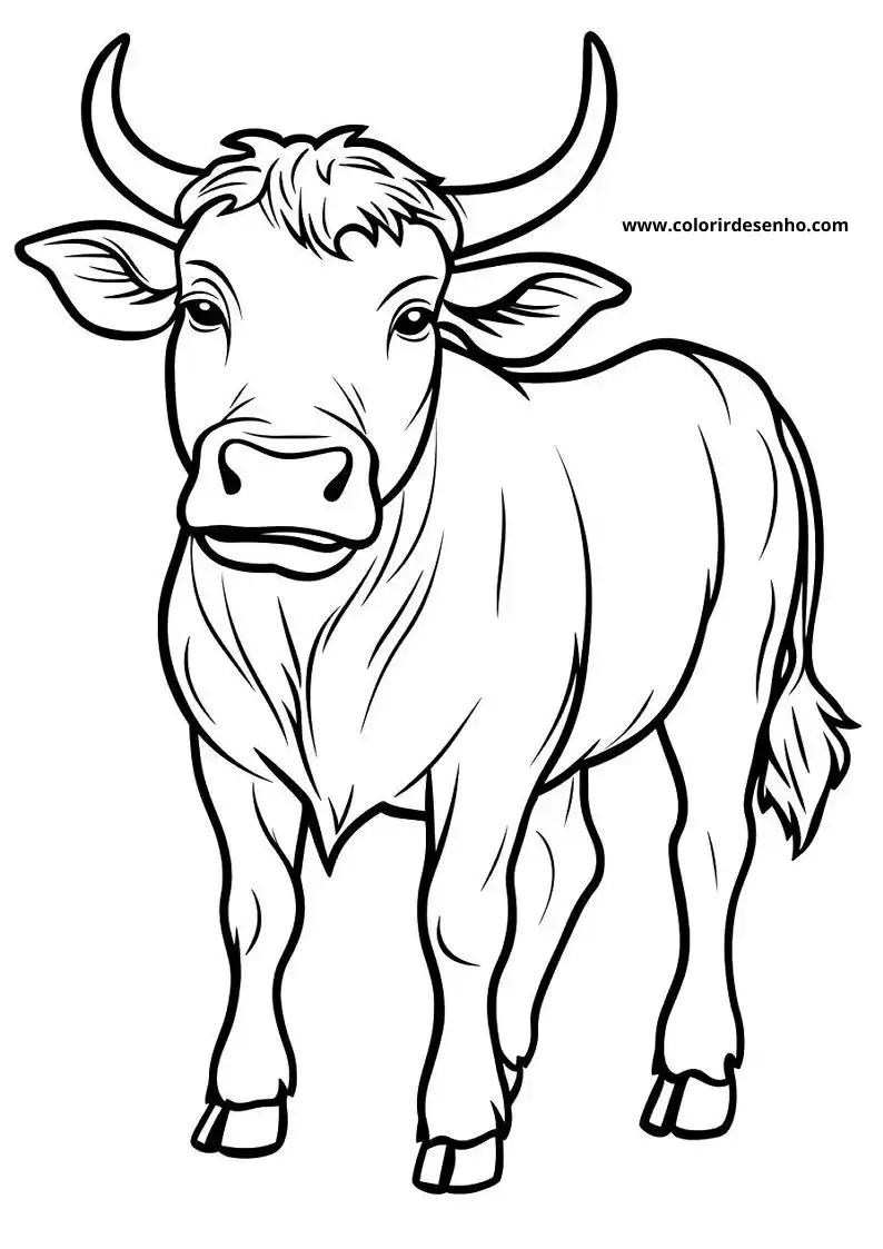 bull standing with wide eyes and long horns