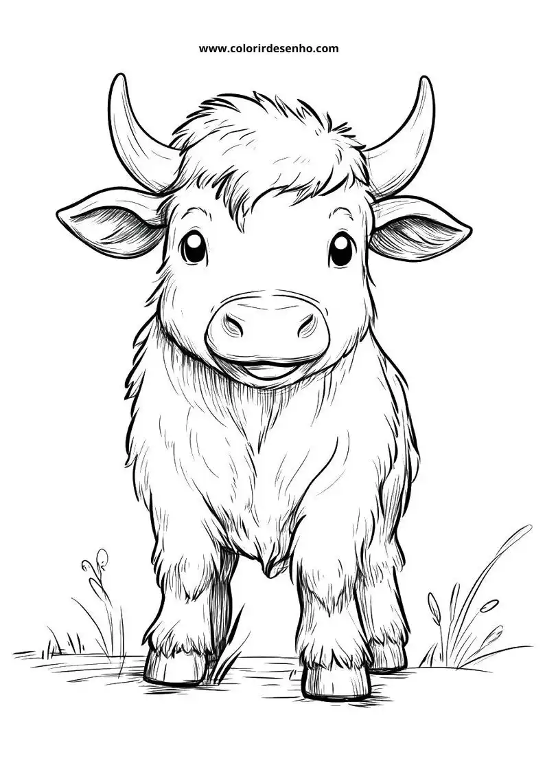 bull yak standing on grass with small flowers