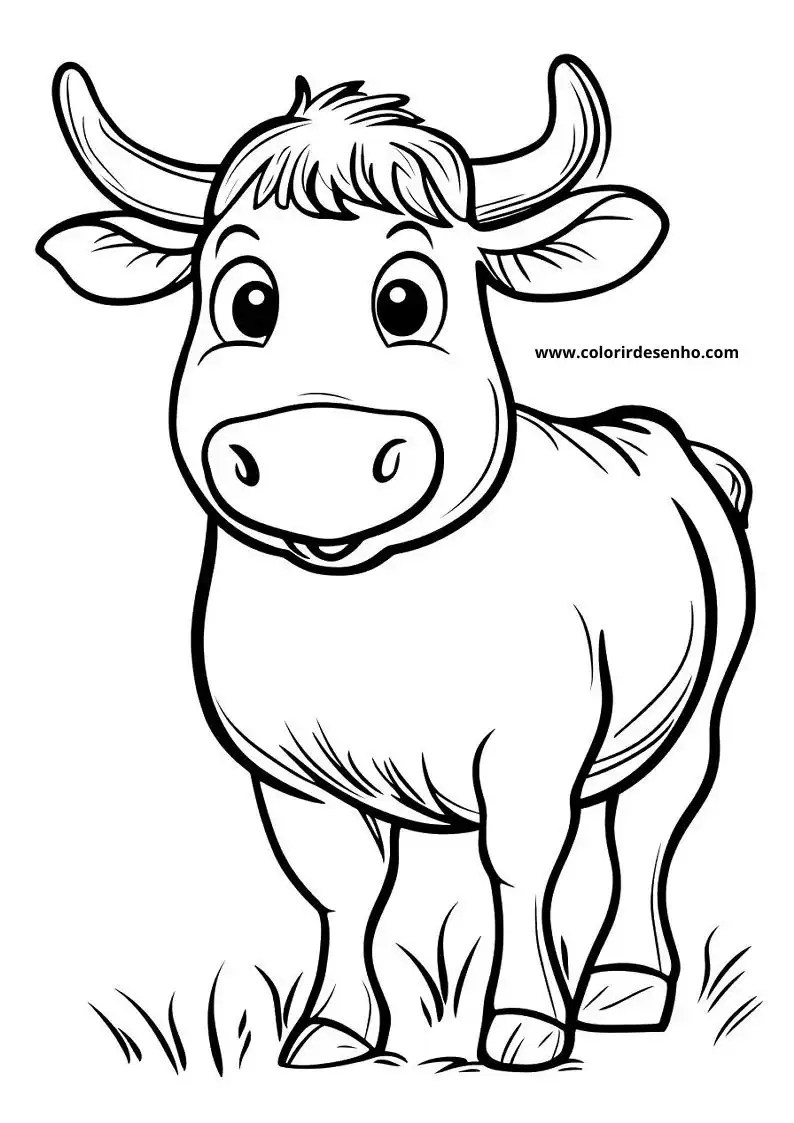 bulldrawing standing on grass wearing horns