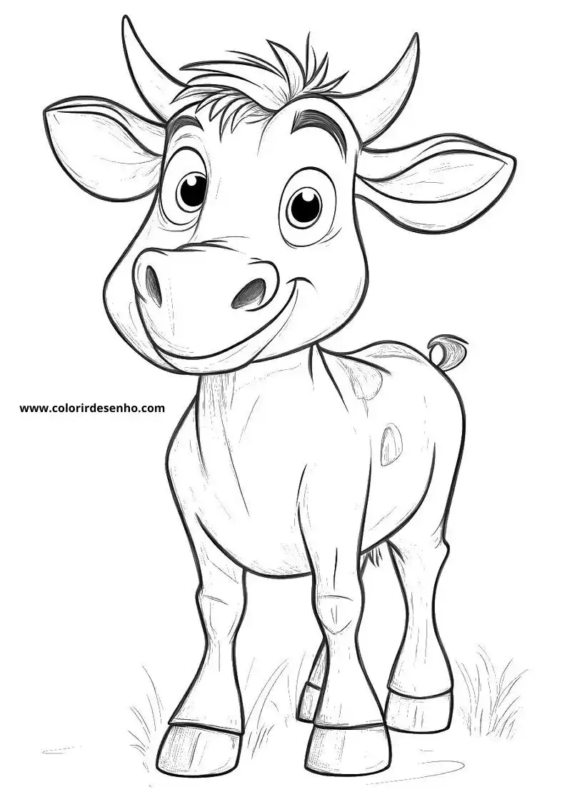 bulldrawing standing on grass wearing short horns and happy expression