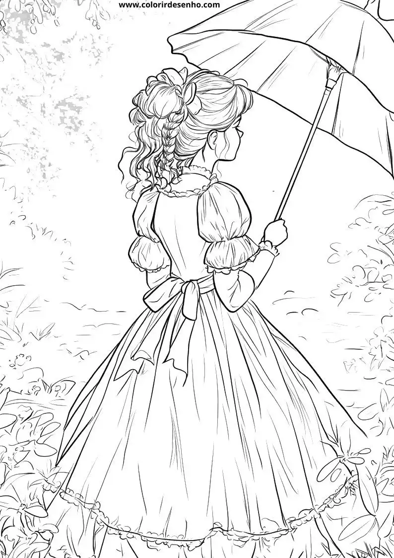 cinderella holding umbrella in garden