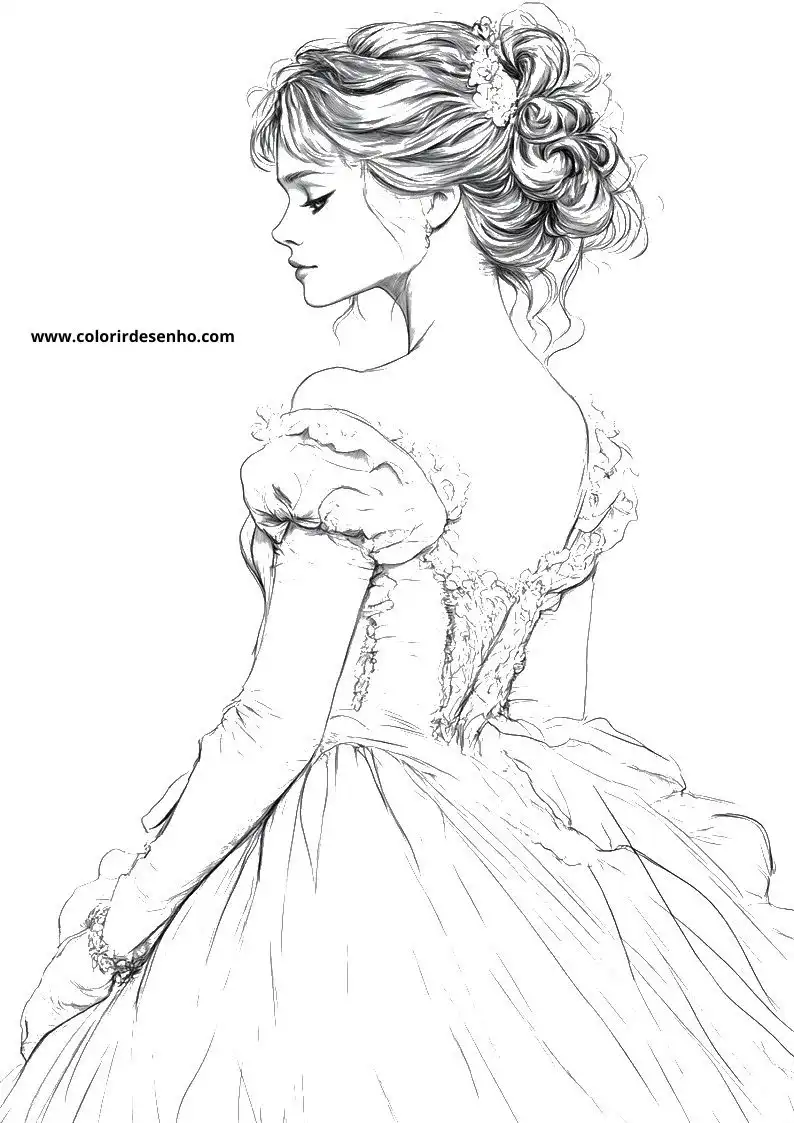 cinderella in a grand gown hair styled elegantly looking away from viewer