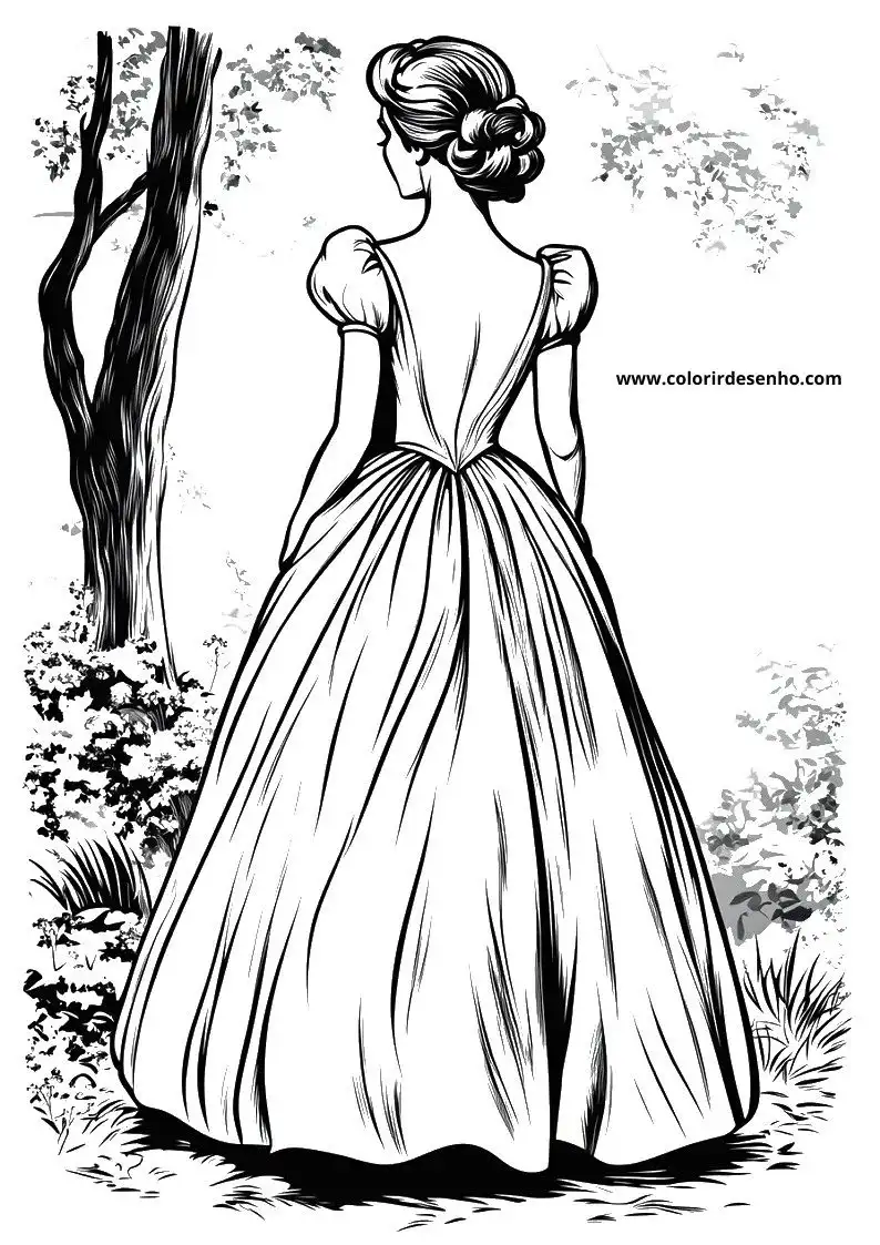 cinderella in a long gown standing outdoors