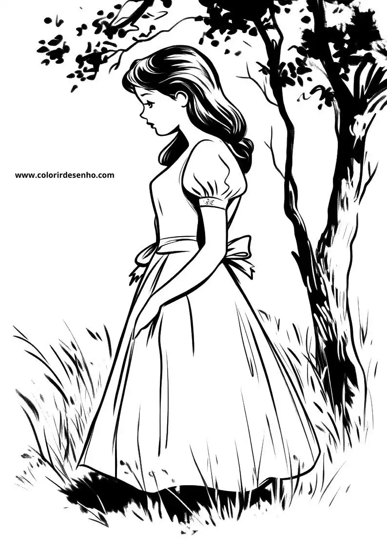 cinderella stands under a tree in a grassy area wearing a long dress