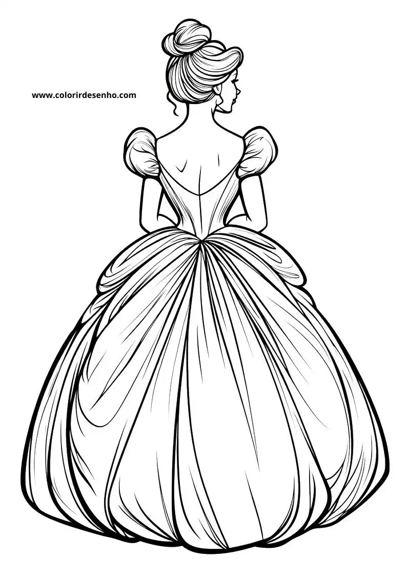 cinderella wearing a ball gown from behind